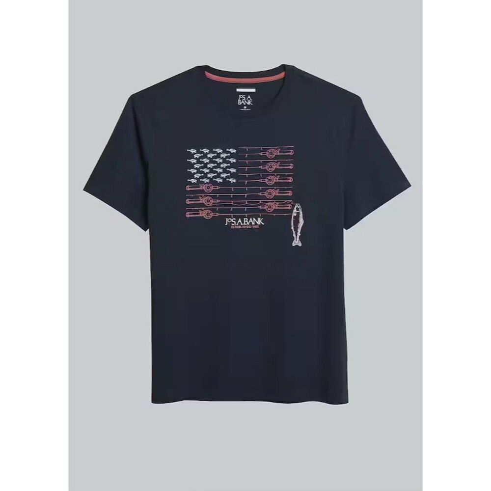 Jos A Bank Tailored Fit Fishing Flag Graphic Crew for Men- Navy, L Size